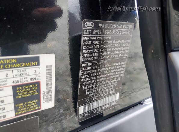 SALGR2PF9GA313961 2016 LAND ROVER RANGE Black 