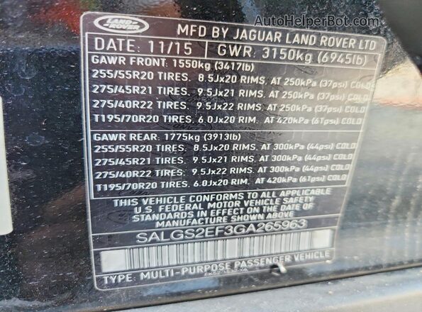 SALGS2EF3GA265963 2016 LAND ROVER RANGE Black სალონის 360-გრადუსიანი ხედი