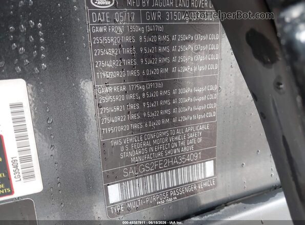 SALGS2FE2HA354091 2017 LAND ROVER RANGE ROVER Серый Вид подкапотного пространства
