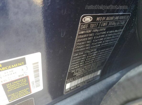 SALGS2FV8HA376435 2017 LAND ROVER RANGE Blue Vista de la etiqueta del VIN