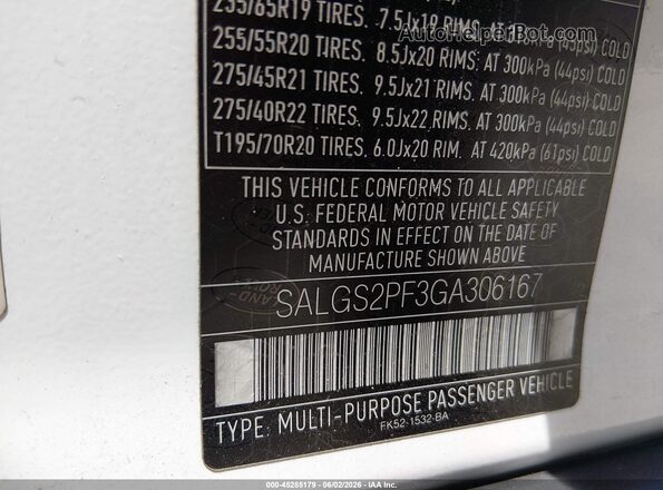 SALGS2PF3GA306167 2016 LAND ROVER RANGE ROVER White Engine compartment view