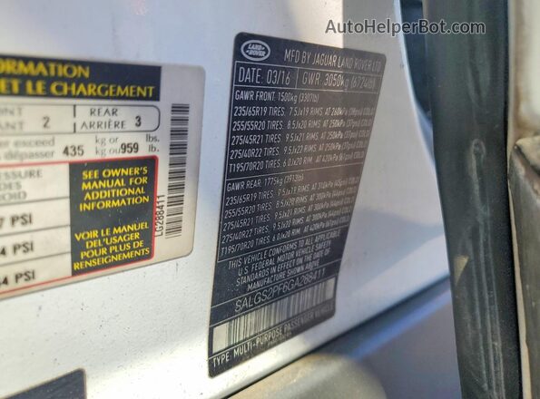 SALGS2PF6GA288411 2016 LAND ROVER RANGE White 