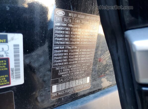 SALGS2PF6GA290482 2016 LAND ROVER RANGE Black ძრავის განყოფილების ხედი