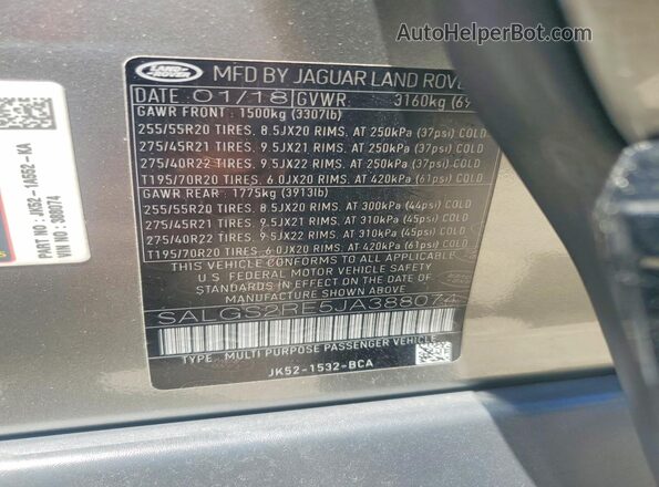 SALGS2RE5JA388074 2018 LAND ROVER RANGE Gray 