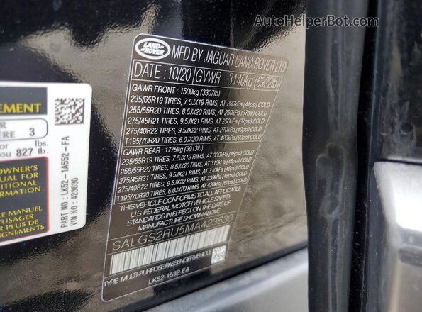 SALGS2RU5MA423630 2021 LAND ROVER RANGE Black 