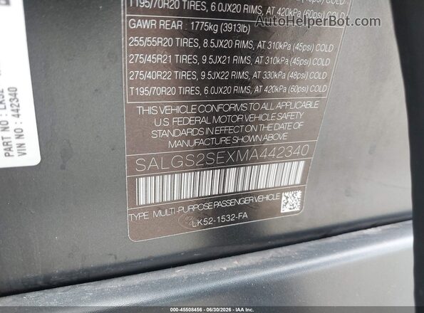 SALGS2SEXMA442340 2021 LAND ROVER RANGE ROVER Black Vista del compartimento del motor
