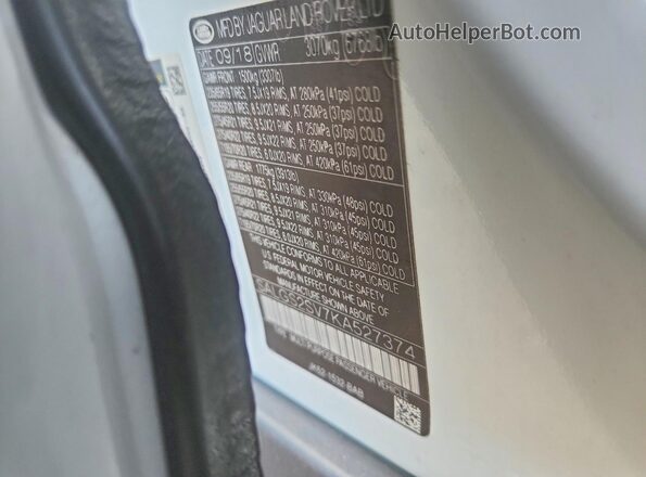 SALGS2SV7KA527374 2019 LAND ROVER RANGE Белый 