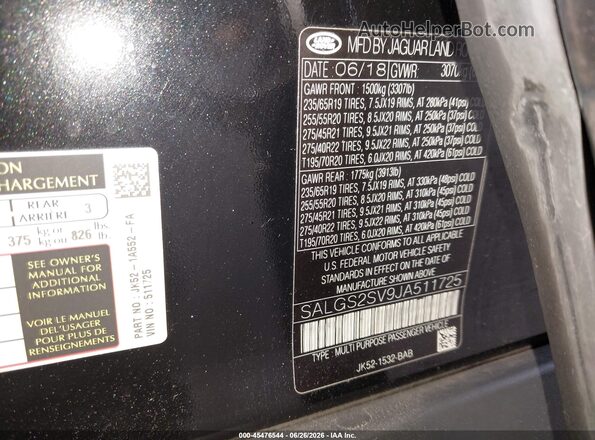 SALGS2SV9JA511725 2018 LAND ROVER RANGE ROVER Черный Вид подкапотного пространства