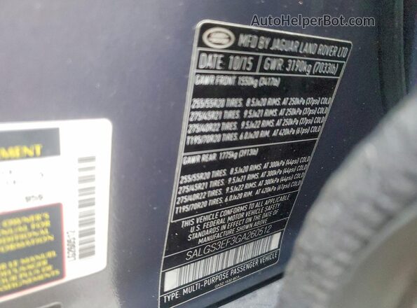 SALGS3EF3GA260512 2016 LAND ROVER RANGE Charcoal VIN կոդի պիտակի տեսք