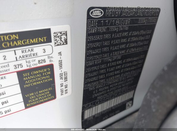 SALGS5RE2KA535227 2019 LAND ROVER RANGE ROVER White ძრავის განყოფილების ხედი