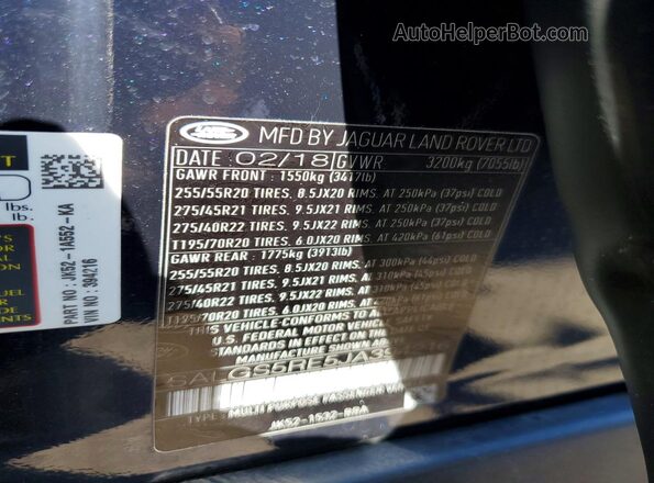 SALGS5RE5JA394216 2018 LAND ROVER RANGE Синий Вид наклейки с VIN-кодом