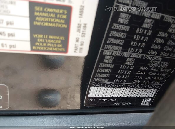 SALGS5RE5KA531494 2019 LAND ROVER RANGE ROVER Black ძრავის განყოფილების ხედი