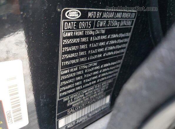SALGV2EFXGA258063 2016 LAND ROVER RANGE Black VIN sticker view