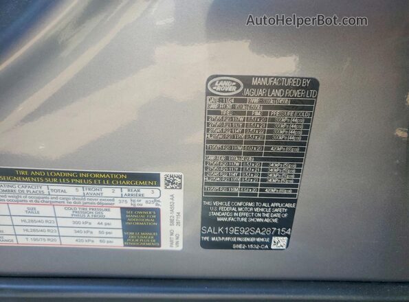SALK19E92SA287154 2025 LAND ROVER RANGE Silver 