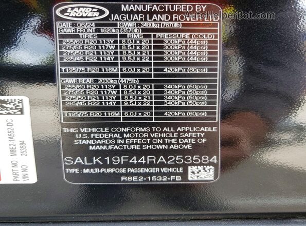 SALK19F44RA253584 2024 LAND ROVER RANGE Gray Панорамний вид салону 360°