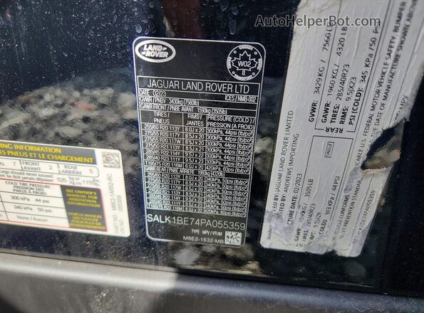 SALK1BE74PA055359 2023 LAND ROVER RANGE Black Vista de la etiqueta del VIN