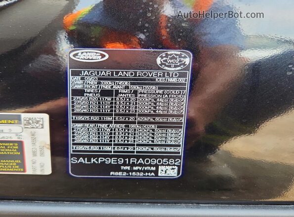 SALKP9E91RA090582 2024 LAND ROVER RANGE Black 360 interior view