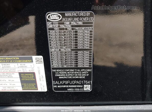 SALKP9FU0PA017641 2023 LAND ROVER RANGE ROVER Black ძრავის განყოფილების ხედი