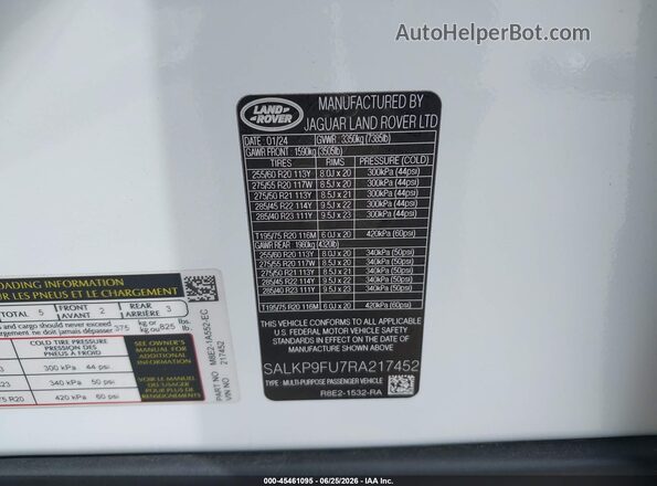 SALKP9FU7RA217452 2024 LAND ROVER RANGE ROVER White Engine compartment view
