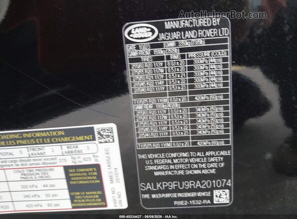 SALKP9FU9RA201074 2024 LAND ROVER RANGE ROVER Black Engine compartment view
