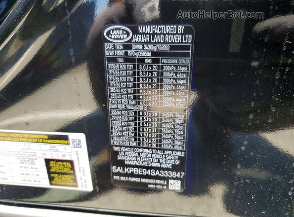 SALKPBE94SA333847 2025 LAND ROVER RANGE Черный 