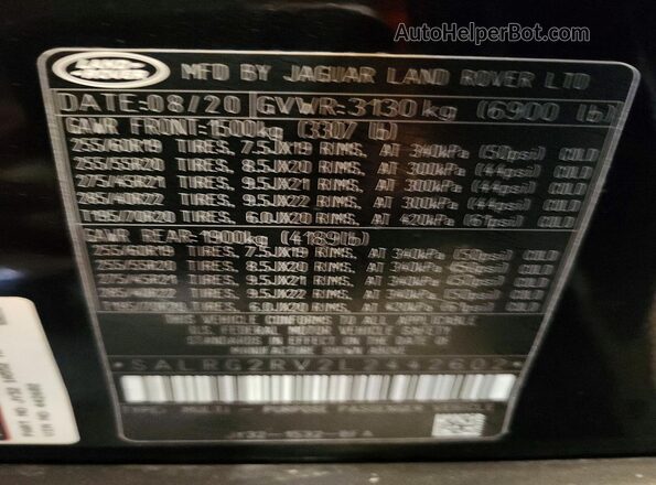 SALRG2RV2L2442602 2020 LAND ROVER DISCOVERY Black 360 interior view