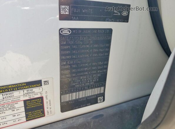 SALRG2RV4L2428443 2020 LAND ROVER DISCOVERY White Vista de la etiqueta del VIN