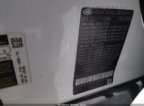 SALRG2RV6JA075450 2018 LAND ROVER DISCOVERY White Вид підкапотного простору