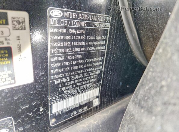 SALRG2RV8KA095314 2019 LAND ROVER DISCOVERY Black VIN sticker view
