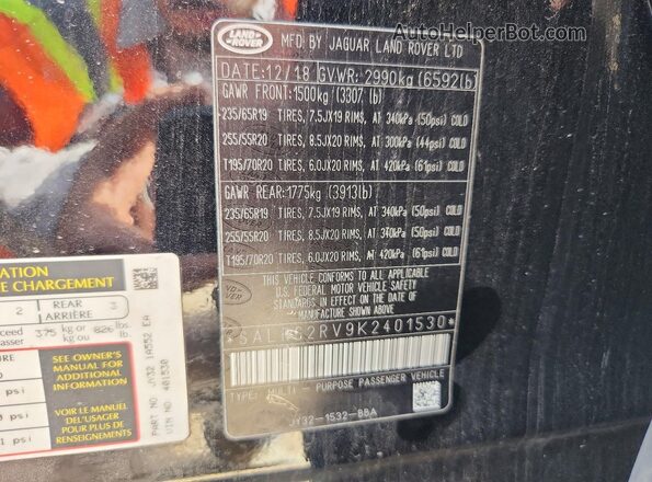 SALRG2RV9K2401530 2019 LAND ROVER DISCOVERY Black Vista de la etiqueta del VIN
