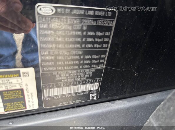 SALRG2RVXL2423148 2020 LAND ROVER DISCOVERY Black ძრავის განყოფილების ხედი