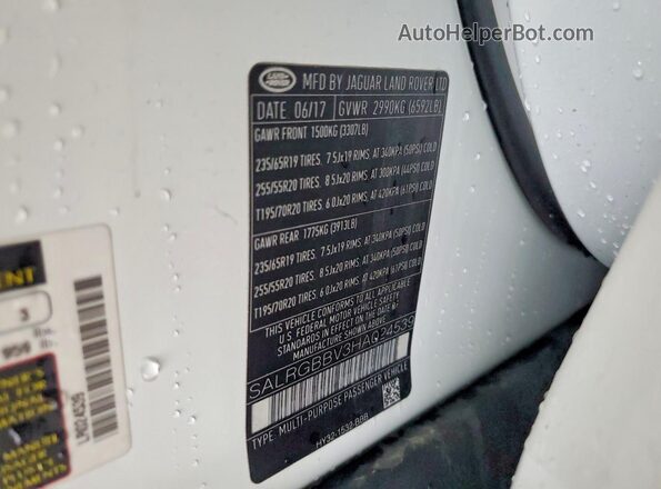 SALRGBBV3HA024539 2017 LAND ROVER DISCOVERY Белый Вид подкапотного пространства