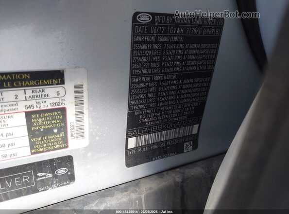 SALRHBBK0HA023027 2017 LAND ROVER DISCOVERY Silver Engine compartment view