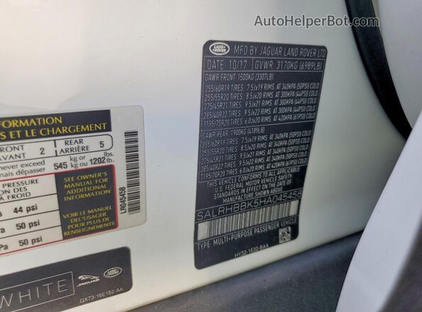 SALRHBBK5HA045458 2017 LAND ROVER DISCOVERY White 