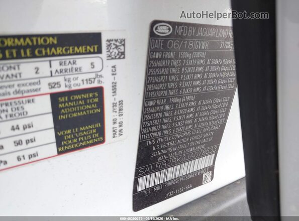 SALRR2RK3JA078533 2018 LAND ROVER DISCOVERY White 
