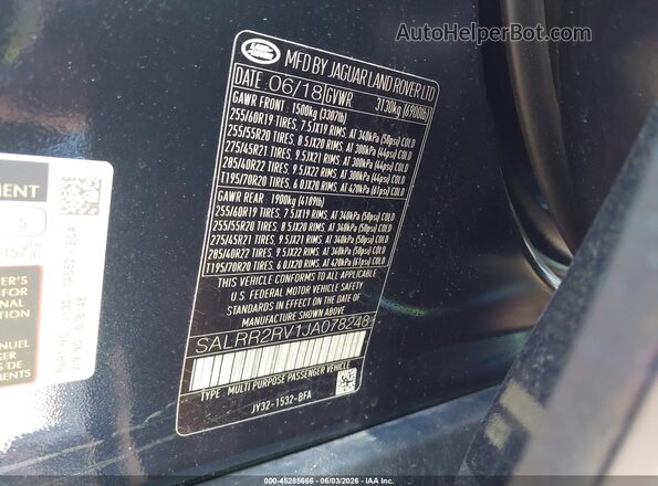 SALRR2RV1JA078248 2018 LAND ROVER DISCOVERY Dark Blue Շարժիչի բաժամունքի տեսք