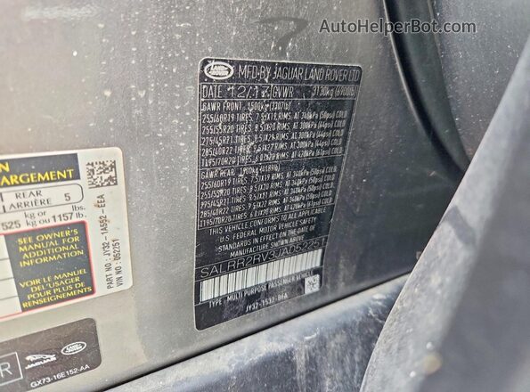 SALRR2RV3JA052251 2018 LAND ROVER DISCOVERY Silver Вид наклейки з VIN-кодом