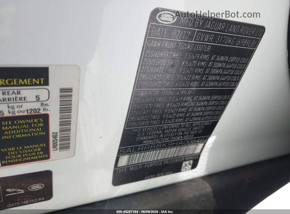 SALRRBBK9HA005462 2017 LAND ROVER DISCOVERY White Շարժիչի բաժամունքի տեսք