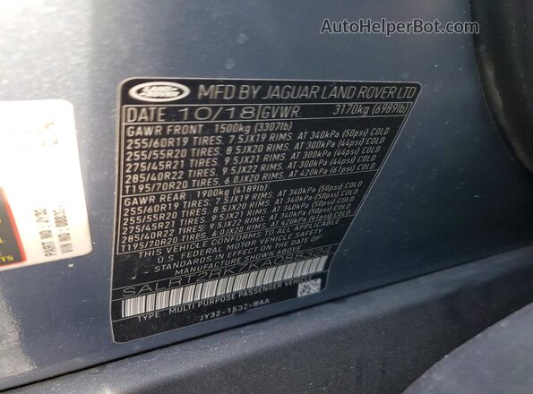 SALRT2RK7KA088324 2019 LAND ROVER DISCOVERY Blue 