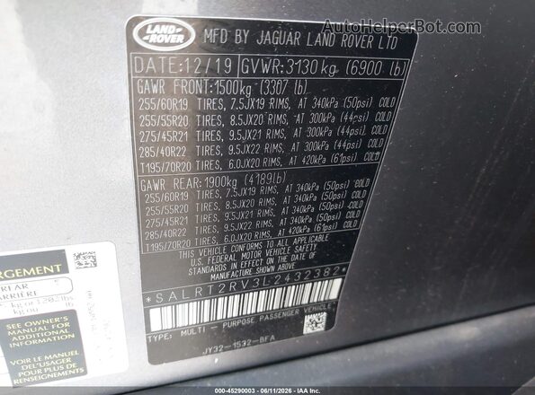 SALRT2RV3L2432382 2020 LAND ROVER DISCOVERY Gray Widok komory silnika