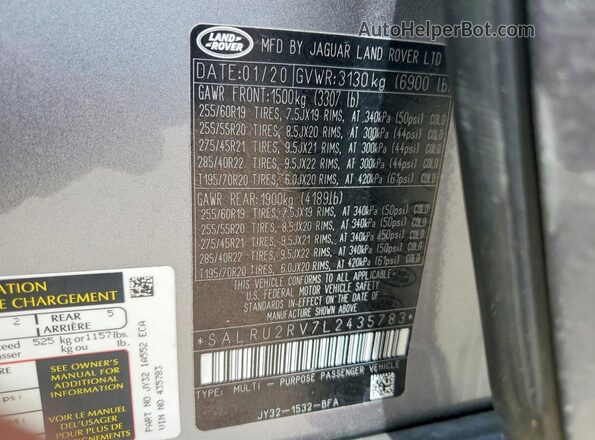 SALRU2RV7L2435783 2020 LAND ROVER DISCOVERY Gray 