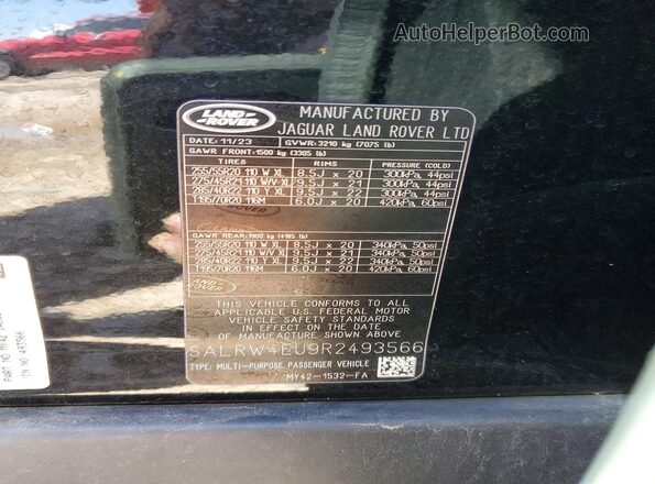 SALRW4EU9R2493566 2024 LAND ROVER DISCOVERY Black VIN კოდის სტიკერის ხედი