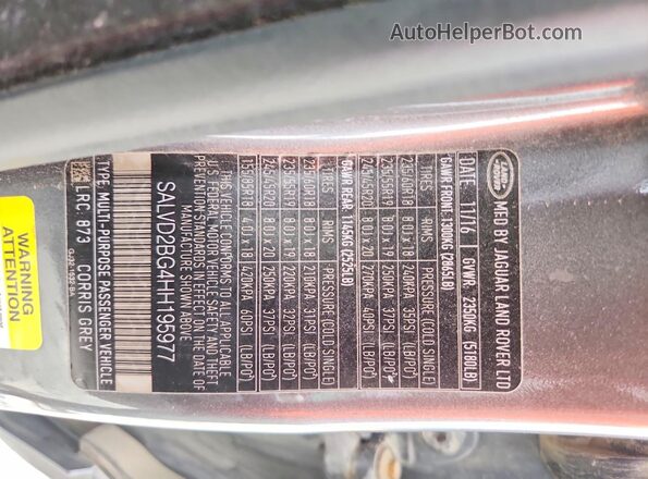 SALVD2BG4HH195977 2017 LAND ROVER RANGE Gray Սալոնի 360 աստիճան տեսք