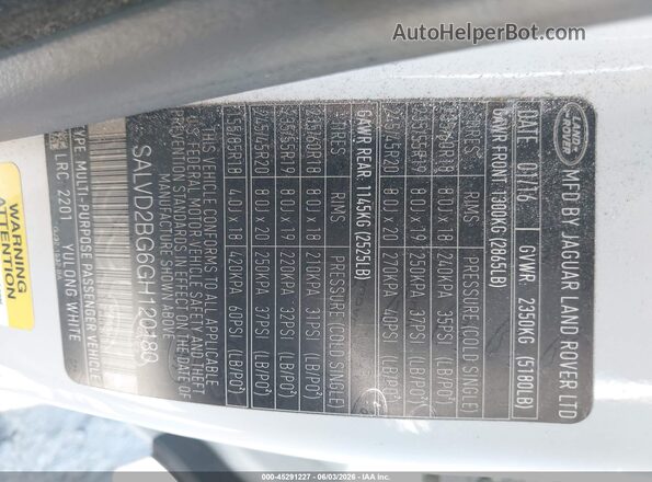 SALVD2BG6GH120180 2016 LAND ROVER RANGE ROVER EVOQUE White Widok komory silnika