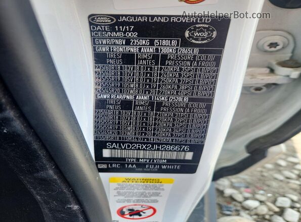 SALVD2RX2JH286676 2018 LAND ROVER RANGE White სალონის 360-გრადუსიანი ხედი