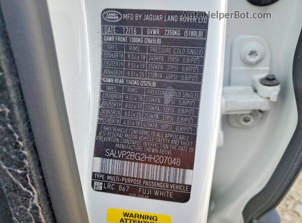 SALVP2BG2HH207048 2017 LAND ROVER RANGE White 