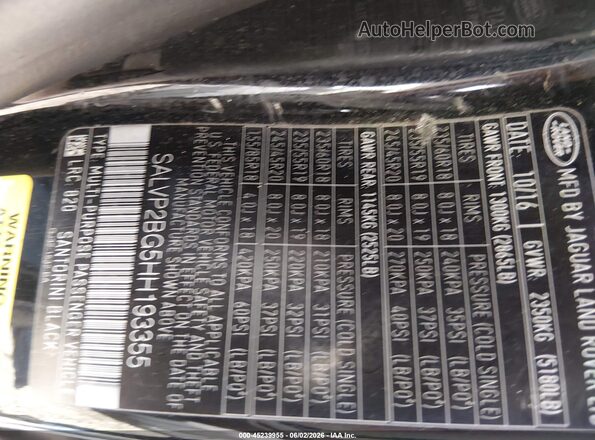 SALVP2BG5HH193355 2017 LAND ROVER RANGE ROVER EVOQUE Черный Вид подкапотного пространства