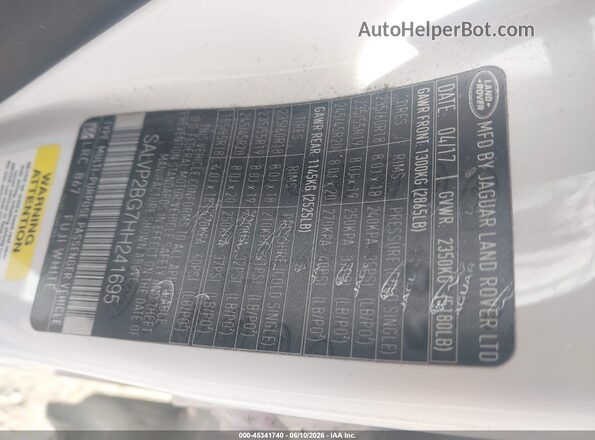 SALVP2BG7HH241695 2017 LAND ROVER RANGE ROVER EVOQUE White Շարժիչի բաժամունքի տեսք