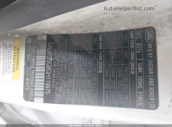 SALVP2BG8GH119975 2016 LAND ROVER RANGE ROVER EVOQUE White Engine compartment view