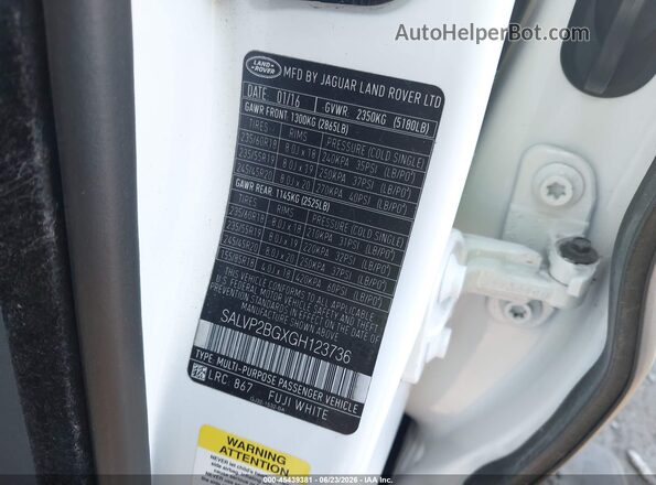 SALVP2BGXGH123736 2016 LAND ROVER RANGE ROVER EVOQUE White Widok komory silnika
